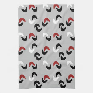 Grey ,black, white, red Boomerang Mod Retro Tea Towel