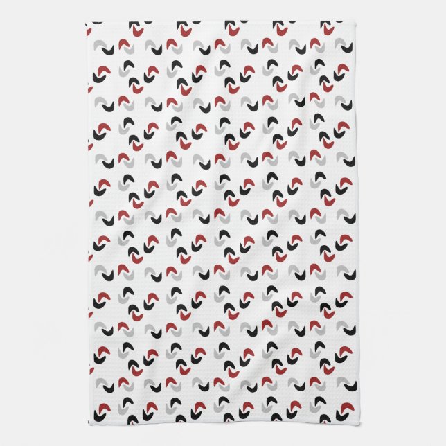 Grey ,black, white, red Boomerang Mod Retro Tea Towel (Vertical)