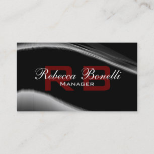 Grey Black White Red Monogram Business Card