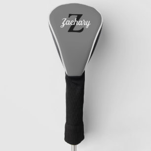 Grey Black White Retro Monogram Personalised Golf Head Cover