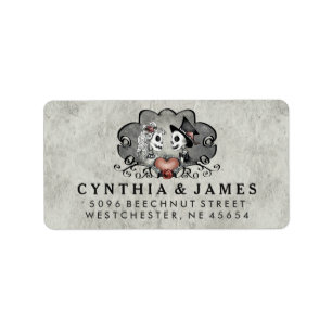 Grey Black & White Skeletons Matching Wedding Label