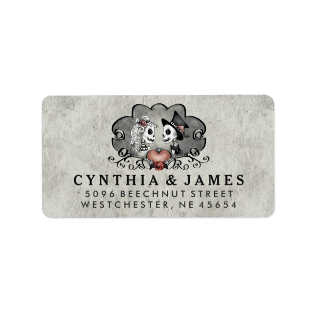 Grey Black & White Skeletons Matching Wedding Label (Front)