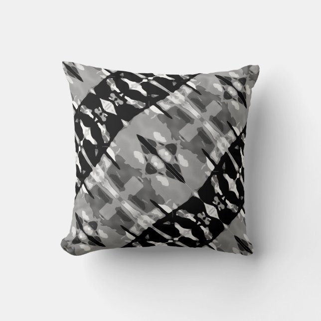 Grey Black White Slanted Diamond Swath Large Tiles Cushion (Front)