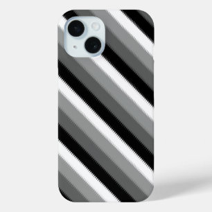 Grey Black White Stripes Design iPhone 15 Case