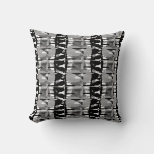 Grey Black White Watercolor Art Small Mosaic Motif Cushion
