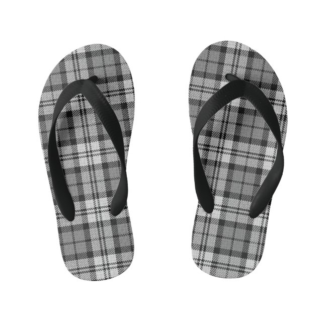  Grey Blackwatch Tartan Plaid Design  Kid's Thongs (Footbed)