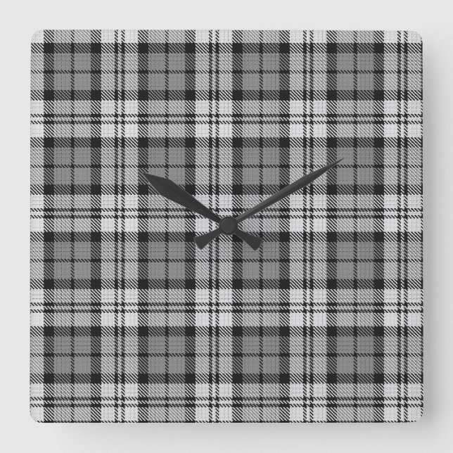  Grey Blackwatch Tartan Plaid Design  Square Wall Clock (Front)