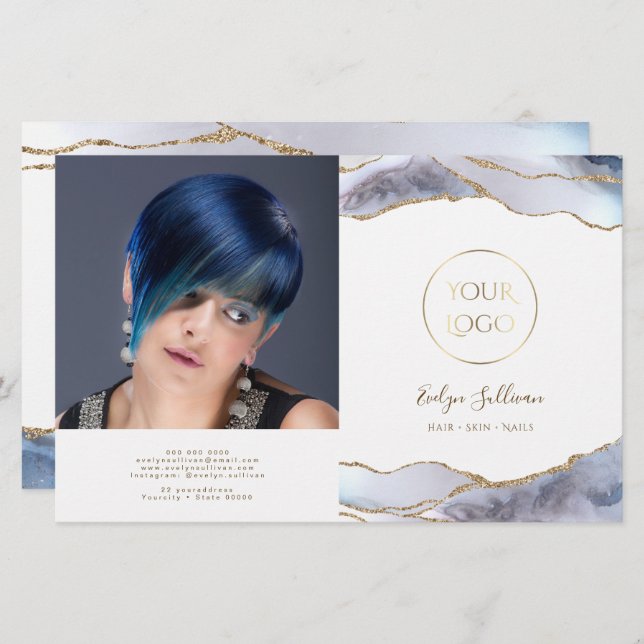 Grey blue agate bifold brochure (Front/Back)