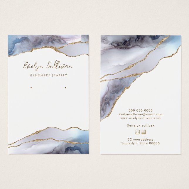 Grey blue agate jewellery display card (Front & Back)