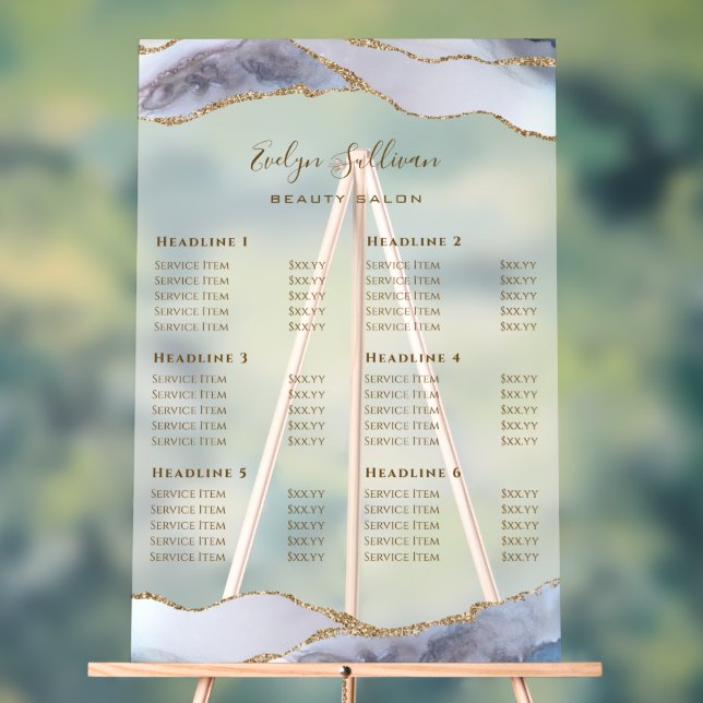 Grey Blue Agate Price List Acrylic Sign (Neutral)