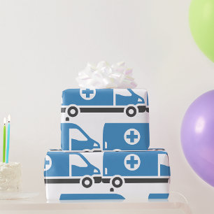 Grey Blue Ambulance Wrapping Paper
