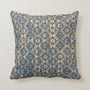 Grey, Blue, and Black Patterned Flowers Cushion
