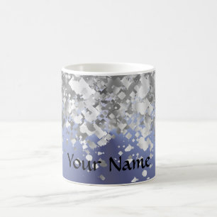 Grey blue and faux glitter coffee mug