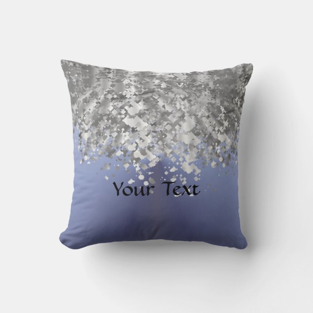 Grey blue and faux glitter cushion (Front)