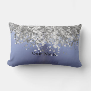 Grey blue and faux glitter lumbar cushion
