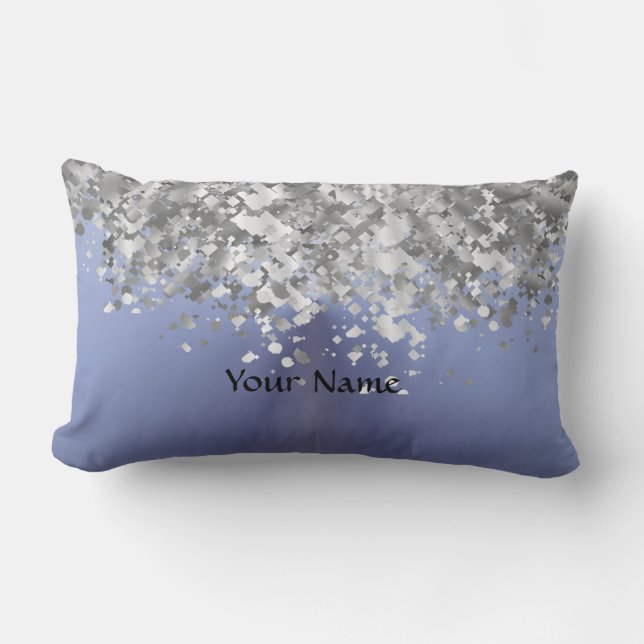 Grey blue and faux glitter lumbar cushion (Front)