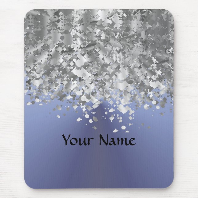 Grey blue and faux glitter mouse pad (Front)