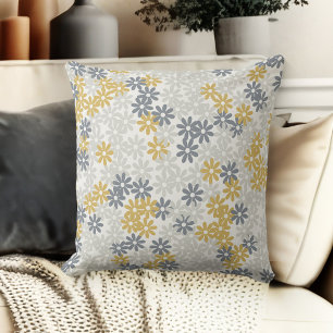Grey Blue And Gold Floral Daisies Couch Cushion