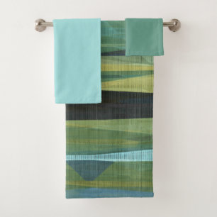 grey blue and green abstract bath towel set