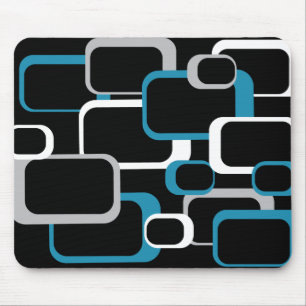 Grey Blue and White Retro Square Mousepad