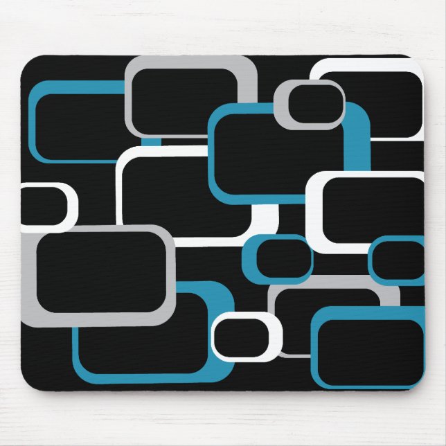 Grey Blue and White Retro Square Mousepad (Front)