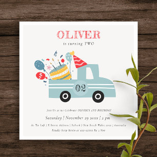 Grey Blue Any Age Birthday Party Cake Truck Invite