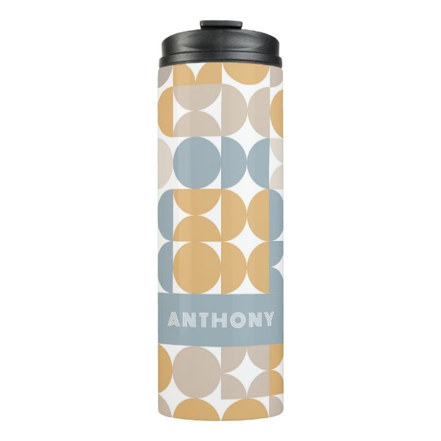 Grey Blue Beige Yellow Midcentury Art Pattern Thermal Tumbler (Front)