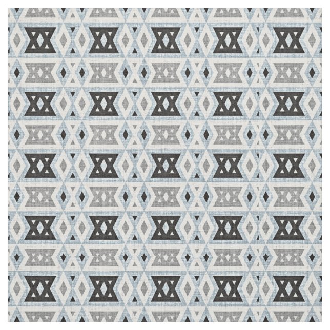 Grey Blue Black Eclectic Ethnic Look Fabric (Swatch)