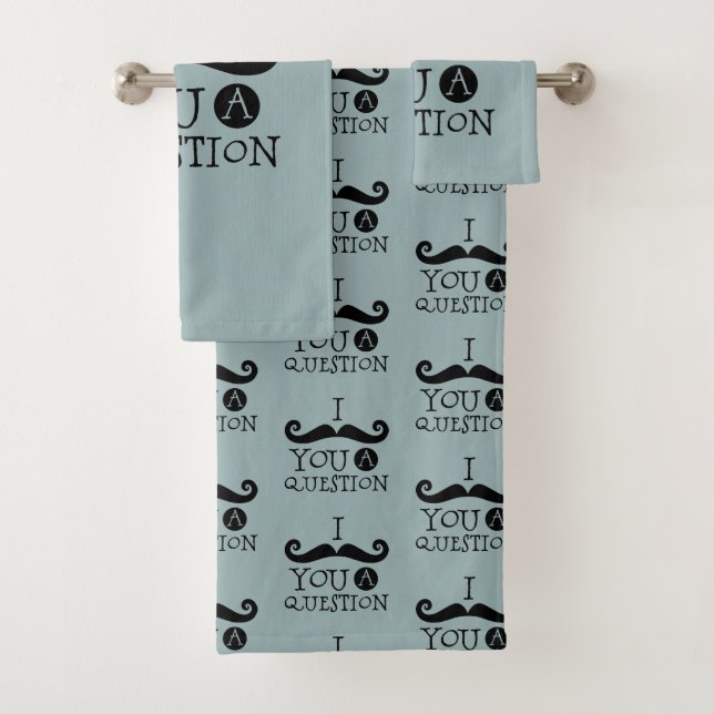 Grey Blue Black Moustache Humour Bath Towel Set (Insitu)