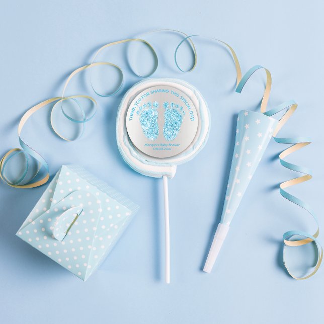 Grey Blue Boy Glitter Feet Baby Shower Favour Than Classic Round Sticker (Gray Blue Boy Glitter Feet Baby Shower Favor Thank Classic Round Sticker)