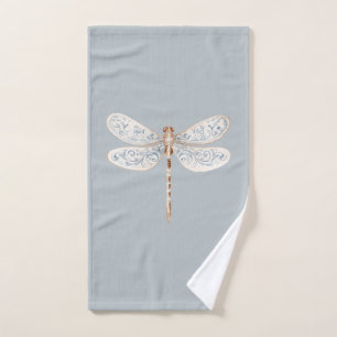 Grey Blue Bronze White Dragonflies Bath Towel Set