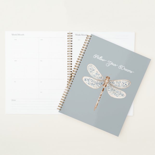 Grey Blue Bronze White Dragonfly Planner (Display)