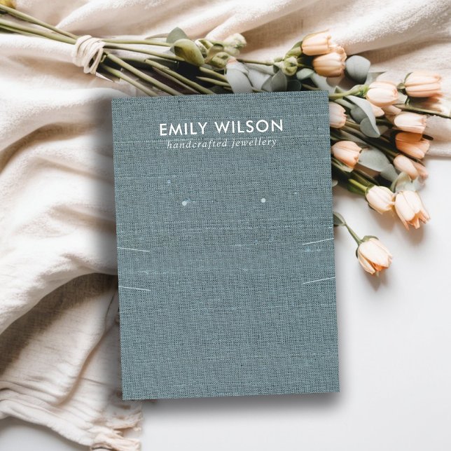 GREY BLUE BURLAP LONG NECKLACE EARRING DISPLAY BUSINESS CARD (Creator Uploaded)