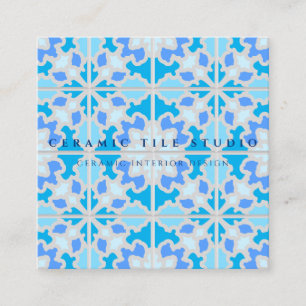Grey Blue Ceramic Tile Square Business Card
