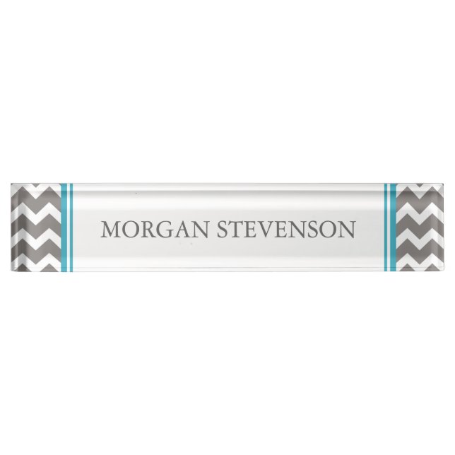 Grey Blue Chevron Desk Nameplate (Front)