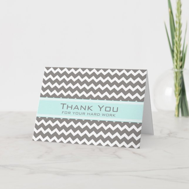 Grey Blue Chevron Employee Anniversary Card (Front)