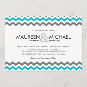 Grey & Blue Chevron Zig Zag Wedding Invitations