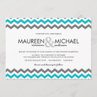 Grey & Blue Chevron Zig Zag Wedding Invitations