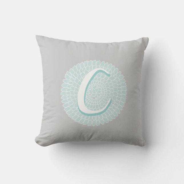 Grey Blue Floral Letter C Cushion (Front)