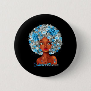 Grey Blue Flowers Afro Hair Black Woman Diabetes W 6 Cm Round Badge