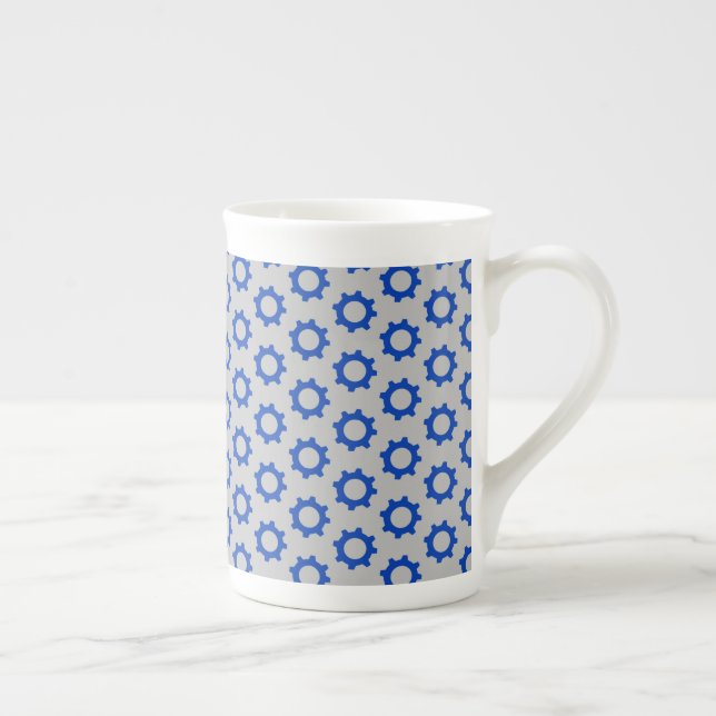 Grey Blue Gears Mechanical Engineer Mechanics Bone China Mug (Right)