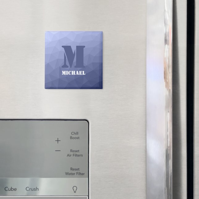 Grey blue geometric mesh pattern Monogram Magnet (In Situ (Fridge))