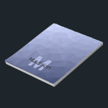 Grey blue geometric mesh pattern Monogram Notepad<br><div class="desc">Monogram Personalise notepad school office stationery with your custom initial and name. Triangle geometric mesh with light dark blue grey ombre gradient.</div>