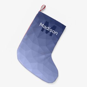 Grey blue geometric mesh pattern Monogram Small Christmas Stocking