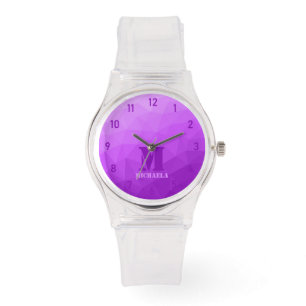Grey blue geometric mesh pattern Monogram Watch