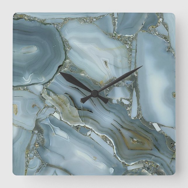 Grey/ Blue/ Gold agate printed acrylic wall clock (Front)