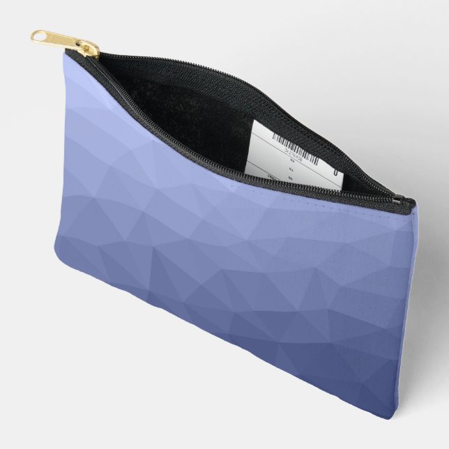 Grey blue gradient geometric mesh pattern accessory pouch (Open)