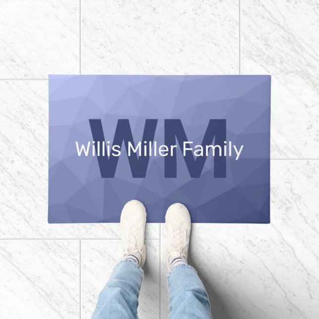 Grey blue gradient geometric mesh pattern Monogram Doormat (Indoor)