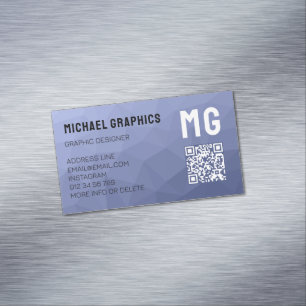 Grey blue gradient geometric mesh pattern QR code Magnetic Business Card