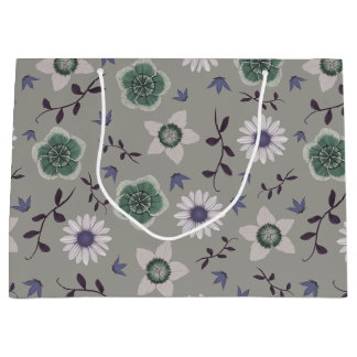 Grey Blue & Green Modern Wildflower Botanical Large Gift Bag
